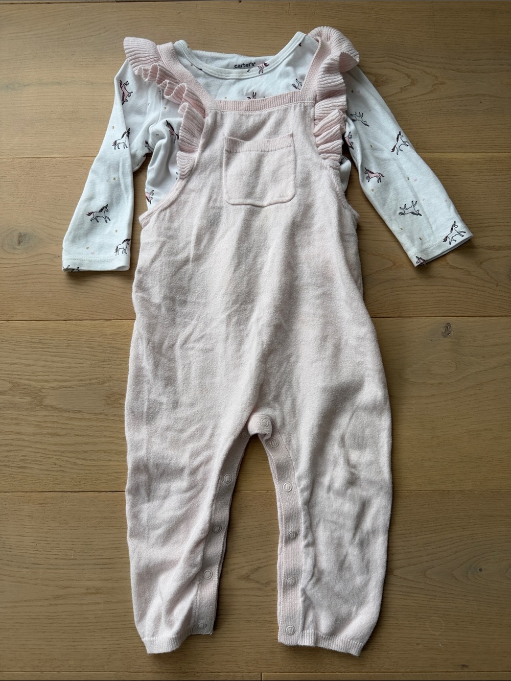 Carter's Light Pink Ruffle-Shoulder Overalls